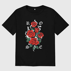 Футболка оверсайз мужская РОЗЫ ROSES SMOKE, цвет: черный