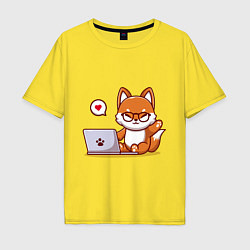 Футболка оверсайз мужская Cute fox and laptop, цвет: желтый