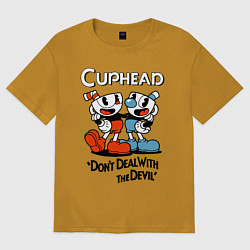 Футболка оверсайз мужская Cuphead, Dont deal with devil, цвет: горчичный