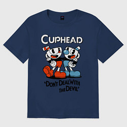 Футболка оверсайз мужская Cuphead, Dont deal with devil, цвет: тёмно-синий