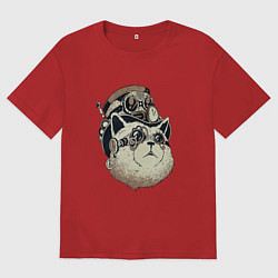 Футболка оверсайз мужская Steampunk кот, цвет: красный