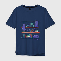Футболка оверсайз мужская Библиотечные котики, цвет: тёмно-синий