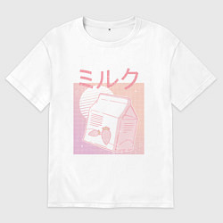 Футболка оверсайз мужская Vaporwave Strawberry Milk, цвет: белый