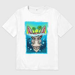 Футболка оверсайз мужская Осёл под водой, цвет: белый