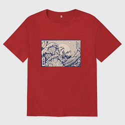 Футболка оверсайз мужская Японская лягушка Укиё-э, цвет: красный