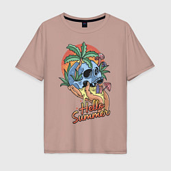 Футболка оверсайз мужская Summer skull, цвет: пыльно-розовый