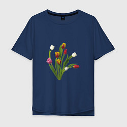Футболка оверсайз мужская Букет разноцветных тюльпанов, цвет: тёмно-синий