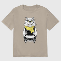 Футболка оверсайз мужская Hipster Cat, цвет: миндальный