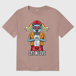 Футболка оверсайз мужская Cat in love, цвет: пыльно-розовый