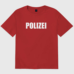 Футболка оверсайз мужская POLIZEI Полиция Надпись Белая, цвет: красный