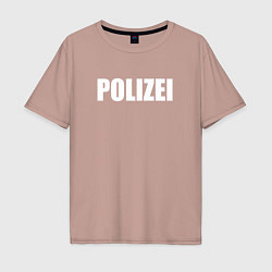 Футболка оверсайз мужская POLIZEI Полиция Надпись Белая, цвет: пыльно-розовый