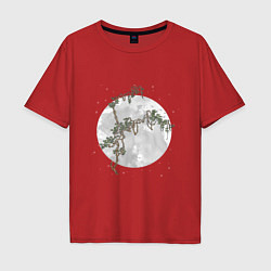 Футболка оверсайз мужская Дерево под луной в китайском стиле, цвет: красный
