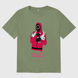 Футболка оверсайз мужская Игра в кальмара - милый котик, цвет: авокадо