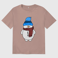 Футболка оверсайз мужская Снеговик в шапочке, цвет: пыльно-розовый