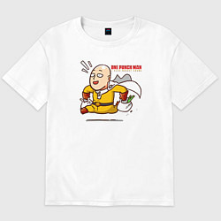 Футболка оверсайз мужская Счастливый Сайтама с пакетами продуктов One Punch-, цвет: белый