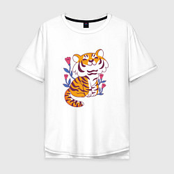 Футболка оверсайз мужская Cute little tiger cub, цвет: белый
