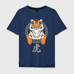Футболка оверсайз мужская Тигр в раме, цвет: тёмно-синий