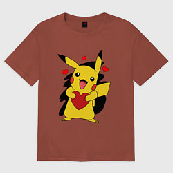 Футболка оверсайз мужская ПИКАЧУ И СЕРДЕЧКО POKENON PIKACHU LOVE, цвет: кирпичный