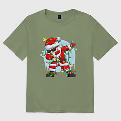 Футболка оверсайз мужская DAB SANTA CLAUS В ГЕРЛЯНДЕ, цвет: авокадо