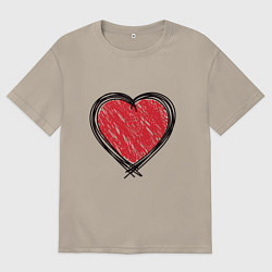 Футболка оверсайз мужская Doodle Heart, цвет: миндальный