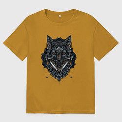 Футболка оверсайз мужская ЭТНИЧЕСКАЯ ЛИСА, АБСТРАКЦИЯ, цвет: горчичный