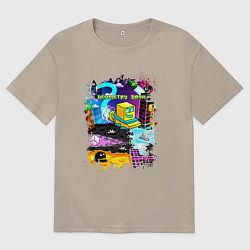 Футболка оверсайз мужская Geometry Dash: Pixel Logo, цвет: миндальный