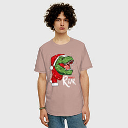 Футболка оверсайз мужская T-rex Merry Roar, цвет: пыльно-розовый — фото 2