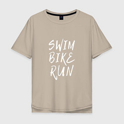 Футболка оверсайз мужская SWIM BIKE RUN, цвет: миндальный