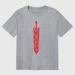 Футболка оверсайз мужская БЕРСЕРК КРАСНЫЙ МЕЧ С НАДПИСЬЮ BERSERK SWORD, цвет: меланж