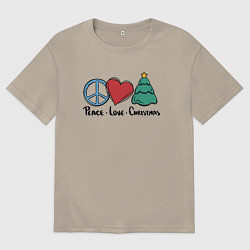 Футболка оверсайз мужская Peace Love and Christmas, цвет: миндальный