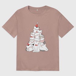 Футболка оверсайз мужская НОВОГОДНЯЯ ЕЛКА ИЗ КОТОВ, цвет: пыльно-розовый