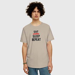 Футболка оверсайз мужская Eat оливье Sleep Repeat, цвет: миндальный — фото 2