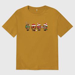 Футболка оверсайз мужская НОВОГОДНИЕ ЁЖИКИ, цвет: горчичный