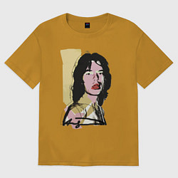 Футболка оверсайз мужская Andy Warhol - Mick Jagger pop art, цвет: горчичный