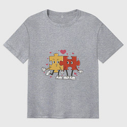 Футболка оверсайз мужская Влюбленная пара - пазлы, цвет: меланж