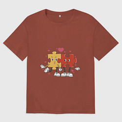 Футболка оверсайз мужская Влюбленная пара - пазлы, цвет: кирпичный