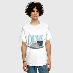 Футболка оверсайз мужская Загрузка Кот программист, цвет: белый — фото 2