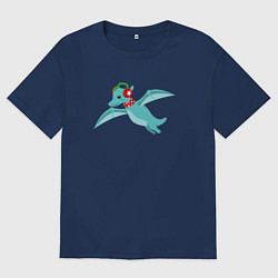 Футболка оверсайз мужская Новогодний птерозавр, цвет: тёмно-синий