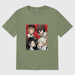 Футболка оверсайз мужская Bungou Stray DogsБродячие псы литературы, цвет: авокадо