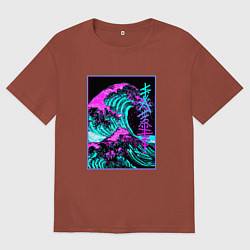 Футболка оверсайз мужская НЕОНОВАЯ ВОЛНА, ЯПОНИЯ, ФУДЗИЯМА JAPAN NEON, цвет: кирпичный