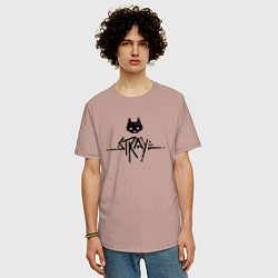 Футболка оверсайз мужская Stray: Black Logo, цвет: пыльно-розовый — фото 2