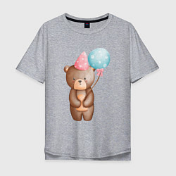 Футболка оверсайз мужская Медвежонок с шариками День Рождения, цвет: меланж