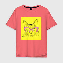 Футболка оверсайз мужская Гламурная кошка, цвет: коралловый