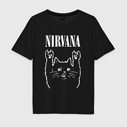 Футболка оверсайз мужская Nirvana Rock Cat, НИРВАНА, цвет: черный