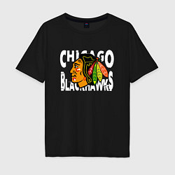 Футболка оверсайз мужская Чикаго Блэкхокс, Chicago Blackhawks, цвет: черный