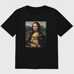 Футболка оверсайз мужская Shiba Inu Mona Lisa, цвет: черный