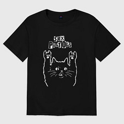 Футболка оверсайз мужская Sex Pistols Рок кот, цвет: черный