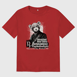 Футболка оверсайз мужская Медведь в костюме, цвет: красный