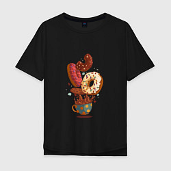 Футболка оверсайз мужская Пончики с кофе Donuts, цвет: черный