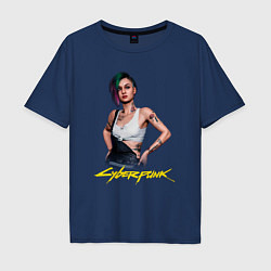 Футболка оверсайз мужская Cyberpunk 2077 - Judy, цвет: тёмно-синий